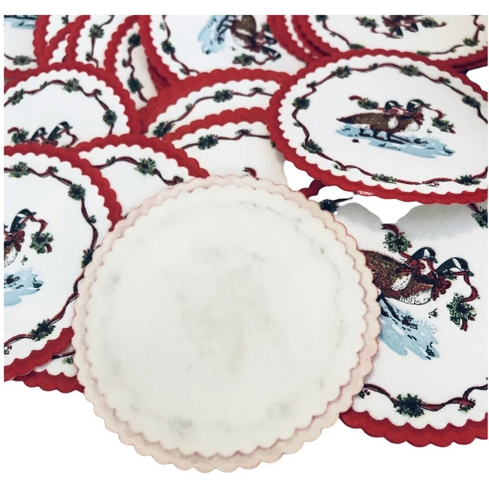 VTG Christmas Geese Waxed Back Coasters w/Collectible Tin 3.25